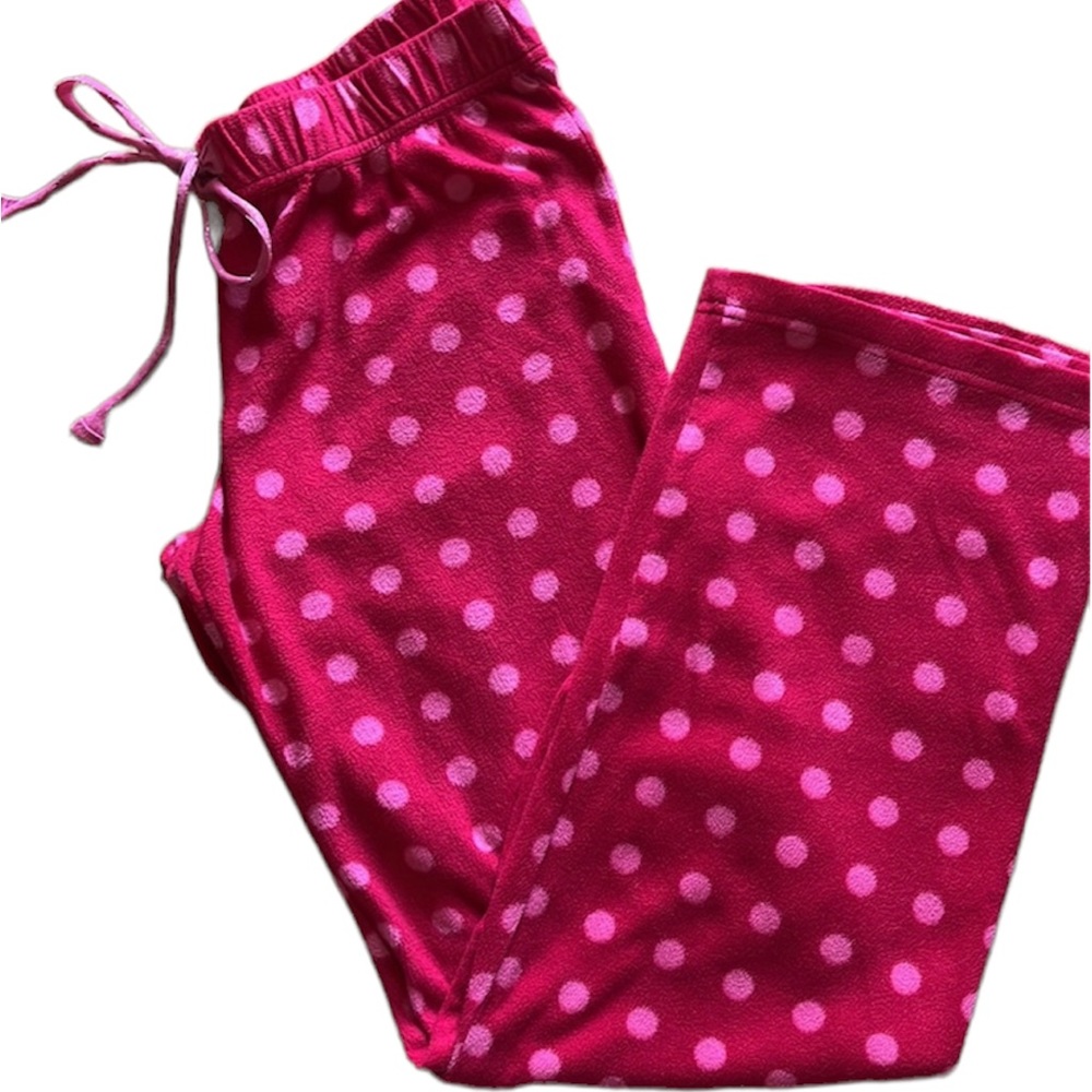 FLIRTITUDE WOMEN LOUNGE PANT MAGENTA PINK POLKA DOT DRAWSTRING ELASTIC WAIST MED